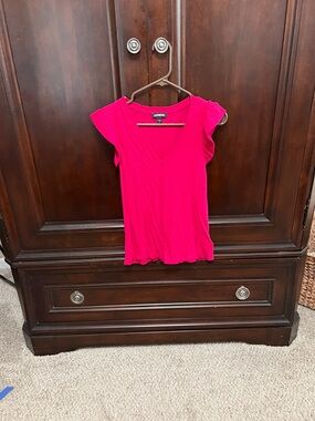 Express Hot Pink V-Neck Flutter Sleeve Tank Top
